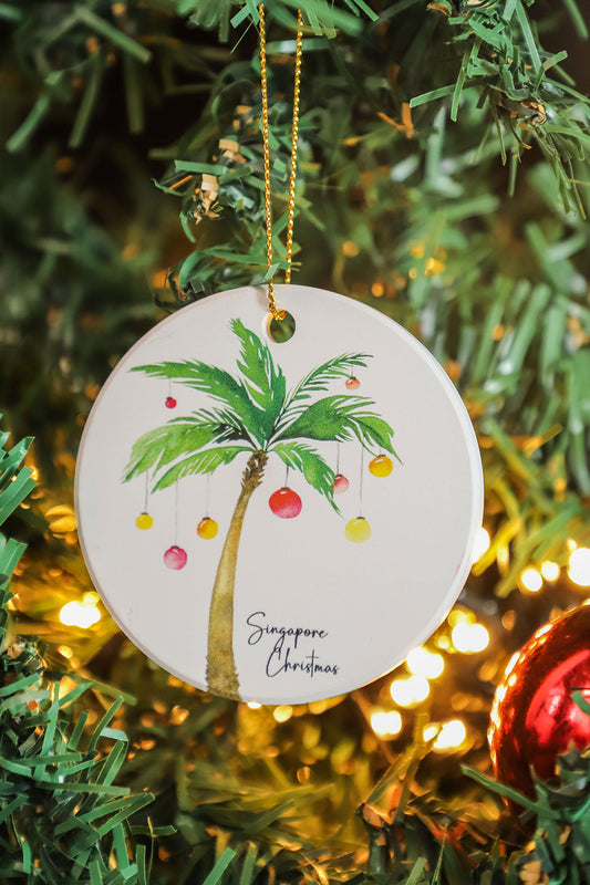 Palm Tree with Lights Ceramic Matte Christmas Ornament