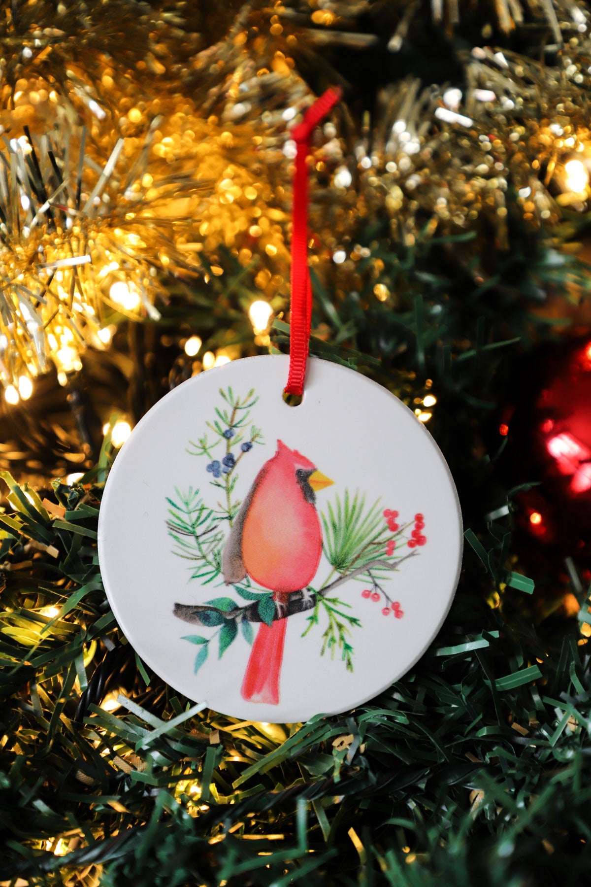 Bird in Tropical Foliage Christmas Ornament