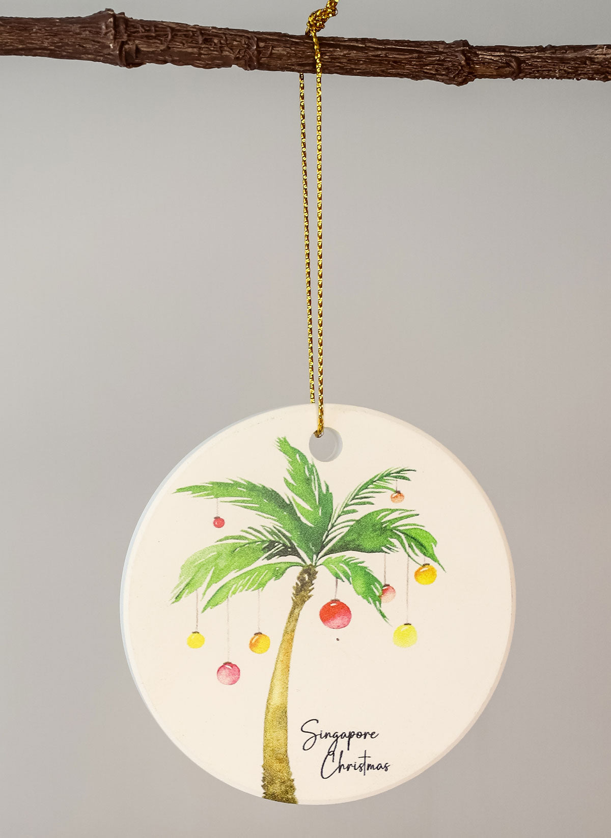 Palm Tree with Lights Ceramic Matte Christmas Ornament