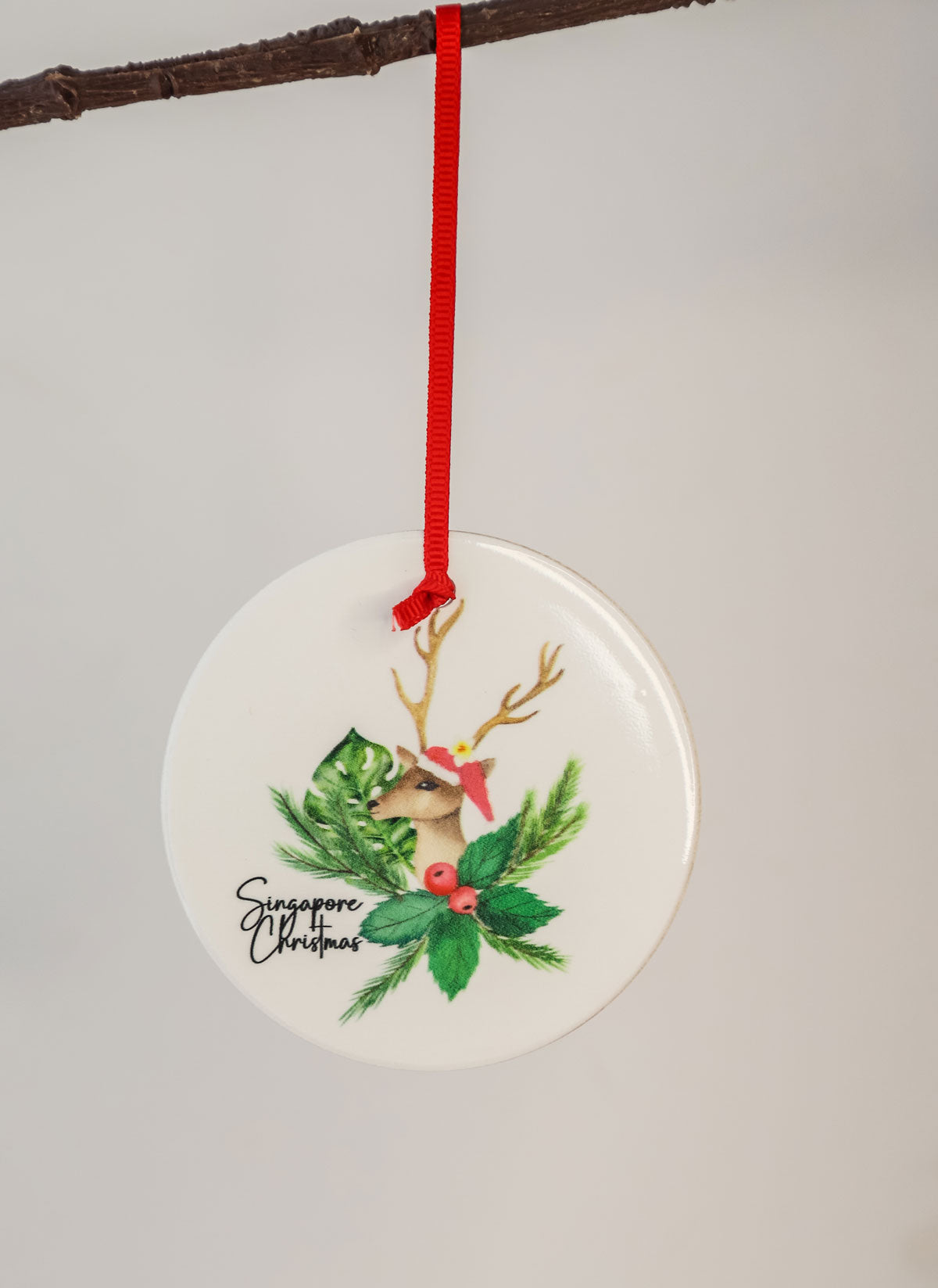 Reindeer in Tropical Foliage Christmas Ornament