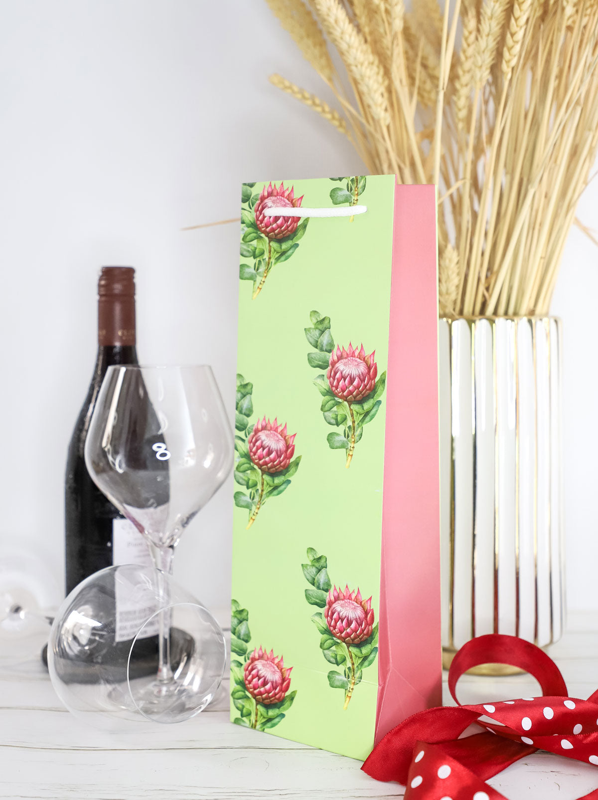 Wine Bags with Protea and Eucalyptus (Set of 5)